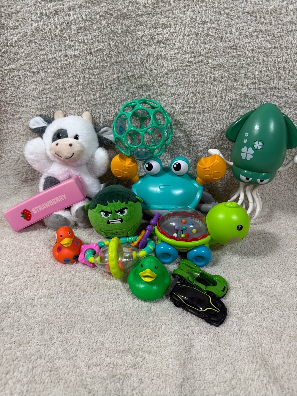 Baby & Toddler Toy Bundle – Rattles, Plush, Cars, Bath Toys & Sensory Toys
